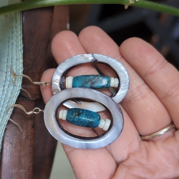 ✨ Shell & Stone Gray, Turquoise & White Drop Earrings – Stylish & Unique 💎 - Picture 4 of 4